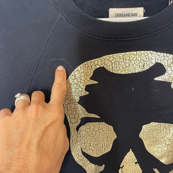 ZADIG & VOLTAIRE Upper Skull Gold and Black Cotton Pullover Sweatshirt SMALL - Picture 7 of 9